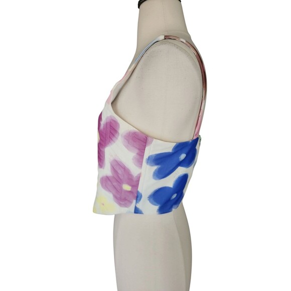 With Cindy Y2K Soft Girl Corset Womens Small Cream Floral Artsy Festival Mesh - Picture 3 of 10